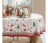Nappe de Noël ovale, nappe de Noël ovale, flocon de neige, nappe ovale pour décoration de Noël, imperméable, infroissable, rouge, pour tables ovales, 152,4 x 304,8 cm