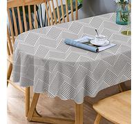 Bnejvif Nappe Enduite Ovale Moderne, à Rayures, pour Intérieur/Extérieur, Imperméable, Infroissable, Durable, pour Tables Ovales, 152,4 x 259,1 cm