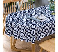 Bnejvif Nappe ovale à rayures bleues, moderne, motif géométrique, intérieur/extérieur, imperméable, infroissable, durable pour tables ovales, 152,4 x 213,4 cm