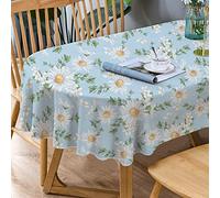Bnejvif Nappe Ovale Marguerite Bleue en Tissu imprimé de Tournesol, imperméable, Infroissable et Durable pour Tables ovales, 137 x 183 cm