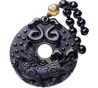 BNfthRT Collier porte-bonheur avec pendentif en obsidienne naturelle PiXiu, boucle de sécurité