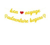 bng-bng Bannière dorée Bon Voyage - Aventure Bengins Awaits - Guirlande pour voyage, fête à thème, déménagement, remise de diplôme, retraite, fournitures de fête pré-enfilées