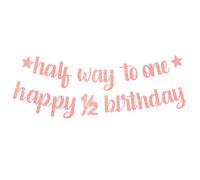 bng-bng Half Way To One Bannière « Happy 1/2 Birthday » pour bébé fille de 6 mois, décorations de fête d'anniversaire pour fête prénatale, panneau à paillettes, or rose