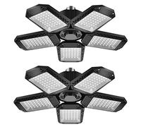 BNGGOGO GOLEDLLT03UP Lot de 2 lampes de garage, éclairage LED 150 W, 5 panneaux réglables, 15 000 lm Demable E27, lumières ultra lumineuses pour atelier, entrepôt, noir