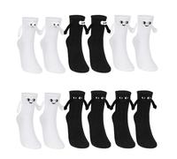 BNGXR 6 Paires Chaussettes Magnétique, Couple Tenant Les Mains Chaussettes, Couple de Poupée 3D à Ventouse Magnétique Drôle, Chaussette Tube Moyen (6 noir blanc)