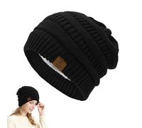 BNGXR Bonnets d'hiver Chauds, Bonnet en Tricot pour Femme Ligne Doublé en Polaire Court Tricot Extensible Douillet sans Rebord Confortable pour Hommes et Femmes pour Activités en Plein Air, Noir