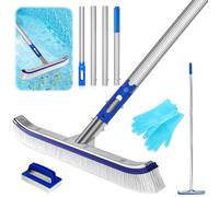 BNGXR Brosse de Piscine avec Manche 152cm, Brosse de Nettoyage pour Piscine de 43 cm avec Gants et Brosse éponge pour Nettoyer Le Fond et Les Parois de la Piscines et Sols sans Effort