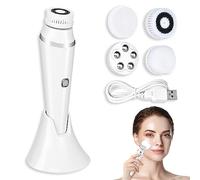 BNGXR Brosse Nettoyante Visage Electrique, Rechargeable Brosse Visage Rotative avec 4 Brosses Etanche Nettoyante Visage Appareil Nettoyeur de pores électrique, Exfoliation Douce (Blanc)