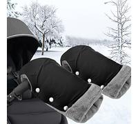 BNGXR Gants de Poussette, Moufles de Poussette Coupe-Vent et Imperméable pour Bébé, Doux Chaud Gants Protection pour Poussette, Vélo - Noir