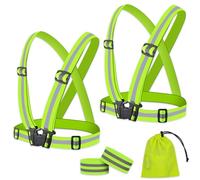 BNGXR Gilet de Sécurité Réfléchissant, Haute Visibilité Réglable Gilet de Sécurité, 2 Gilets de Sécurité Réglables, 2 Bracelets Réfléchissants, pour La Course, La Marche, Le Cyclisme