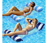 BNGXR Hamac Flottant, 2Pcs 4 en 1 Flottantes Hamac Gonflable Piscine, Hamac Piscine Flottant Chaise pour Plage Partie Vacances, Pliable Hamac d'eau Gonflable (Bleu Foncé + Bleu Clair)