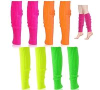 BNGXR Jambières pour Femme, 4 Pièces Style années 80 Mode Jambières Tricotés Stocking Néon Jambière Guêtres Chaussettes Legging Accessoires Chaussettes pour Yoga Gym Course Gymnastique