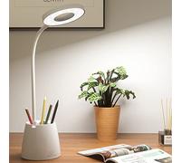 BNGXR Lampe de Bureau LED, Enfant Dimmable 3 Niveaux Luminosité Protection des Yeux Col Cygne Contrôle Tactile Sans Fil USB Recharge, Porte Stylo Téléphone, Multicolore