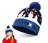 BNGXR LED Chapeaux de Noël Lumineux Bonnet de Noël,Bonnet de Noël à LED, bonnet tricoté avec lumière LED,Bonhomme de Neige Imprimé Bonnet Tricoté de Noël,pour Fête de Noël,pour homme et femme