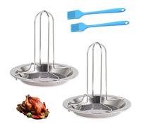 BNGXR Lot de 2 Support à Poulet Barbecue, Acier Inoxydable Support à Poulet avec 2 Pinceaux à Huile, Rôtissoire de Dinde au Poulet Antiadhésif Gril des Casseroles de Cuisson, pour Cuisine, Barbecue