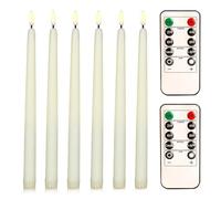 BNGXR Lot de 6 bougies coniques sans flamme avec télécommande,Lumière vacillante électrique,Ivoire,avec mèche 3D chaude,pour mariages,décoration de table,décoration de Noël (piles non incluses)