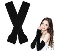 BNGXR Mitaines Longues Extensibles en Tricot, Gants Longs à Trou de Pouce Chauffe Bras sans Doigts à Manches Tricotée Manchettes en Tricot Cachemire Gants Mitaines unisexes en allongés avec trou
