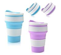 BNGXR Mug à café Portable,2 Pièces Tasse en Silicone Pliable, Plus Grande capacité 350 ML, réutilisables Coupe de Voyage légère,Tasse de poche étanche,pour la randonnée le vélo et le camping.