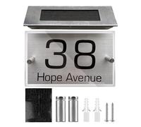 BNGXR Numéro de Maison Solaire, Numéro de Maison Solaire à LED en Acier Inoxydable éclairé avec 4 LED IP44 avec numéros 0-9 & lettres A-Z et Interrupteur Crépusculaire pour l'extérieur