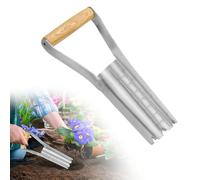 BNGXR Planteur de bulbes à fleurs - Outils de jardin en acier inoxydable - Bêche perforée avec poignée en bois et échelle de profondeur - Pour semer des graines dans les jardins - Désherbage