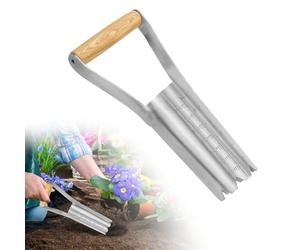 BNGXR Planteur de bulbes à fleurs - Outils de jardin en acier inoxydable - Bêche perforée avec poignée en bois et échelle de profondeur - Pour semer des graines dans les jardins - Désherbage