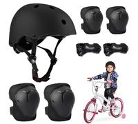 BNGXR Protection Roller Enfant, 5 in 1 Casque Vélo Enfant Set de Protection pour Garçons Filles Protège-Poignet Genouillère pour Roller Skateboard Vélo Trottinette 3 à 11 Ans (Noir)