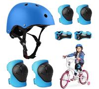 BNGXR Protection Roller Enfant, 5 in 1 Casque Vélo Enfant Set de Protection pour Garçons Filles Protège-Poignet Genouillère pour Roller Skateboard Vélo Trottinette 3 à 11 Ans (Bleu)
