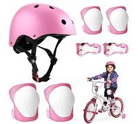 BNGXR Protection Roller Enfant, 5 in 1 Casque Vélo Enfant Set de Protection pour Garçons Filles Protège-Poignet Genouillère pour Roller Skateboard Vélo Trottinette 3 à 11 Ans (Rose)