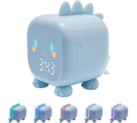 BNGXR Réveil lumineux pour enfants, dinosaure, réveil numérique, avec veilleuse, minuterie, fonction snooze, horloge de bureau rechargeable pour filles, garçons et enfants, cadeau d'anniversaire (bleu