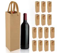 BNGXR Sacs Cadeaux en Papier Kraft pour Vin,Lot de 15 sacs en papier kraft pour bouteilles de vin avec poignées,Sac cadeau pour Noël, mariage, fête (35 x 9 x 11 cm)