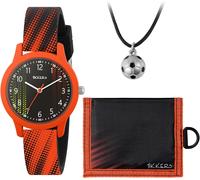 Bnhgc-Montre À Quartz Analogique Pour Garçon Avec Collier Et Portefeuille Noir/Orange, Noir/Orange, Sportif