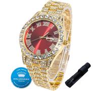 Bnhgc-Montre En Or Avec Diamants Pour Garçons,Ados,Enfants-Plaqué Or 18k/Platine,Cadran Bleu/Vert/Rouge 42mm,Quartz Japonais-Bracelet Réglable 20cm,Avec Outil De Réglage-Pour Anniversaires,Fêtes