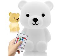 Bnhgc-® Veilleuse Bébé & Enfant Ourson Rechargeable Sans Fil ¿ 16 Couleurs + 3 Intensités De Lumière ¿Lampe De Chevet Tactile En Silicone Multifonction Avec Télécommande - Batterie Longue Durée