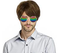 Bnhgo-Courte Perruque Pour Homme,Perruque Avec Lunettes De Soleil,Perruque Années 60 70 80 Accessoires De Costume Pour Fête Musique Punk Carnaval Rock Halloween Cosplay Costume De Fête Quotidien(Brun