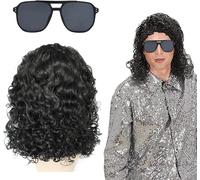 Bnhgo-Perruque Homme, Perruque Disco, Perruques Bouclée Annee 80, Rock Star Hippie Perruques, Lunette De Soleil, Hippie Deguisement Wig Set Pour Annees 70 80 Costume Halloween Carnaval Fête À Thème