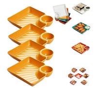 BNHJRD Assiette avec Compartiment à Sauce, Assiette à Gyoza Japonaise avec Soucoupe, Assiettes à Snack en Plastique, Facile à Nettoyer, Pour Apéritifs, Sushis et Snacks(Yellow)