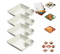 BNHJRD Assiette avec Compartiment à Sauce, Assiette à Gyoza Japonaise avec Soucoupe, Assiettes à Snack en Plastique, Facile à Nettoyer, Pour Apéritifs, Sushis et Snacks(White)