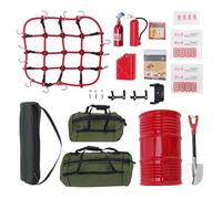 Bnineteenteam Accessoires de Simulation RC, Ensemble de Décoration en Tissu, Pièces de Camion à l'échelle 1:10, Comprenant des Sacs, Un Réservoir de Carburant, Un Cric pour Voitures sur Chenilles,
