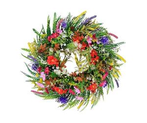Bnineteenteam Couronnes de Printemps, Couronne de Fleurs Artificielles avec Fleurs Sauvages et Feuilles Vertes pour la Décoration Murale de la Maison, 45 Cm pour Les Célébrations du Printemps et de