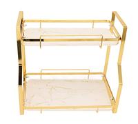 Bnineteenteam Étagères de Rangement de Salle de Bain, Organisateur d'angle Mural en Fer pour Cosmétiques et Cuisine, Finition élégante Blanc et Or (2 Niveaux)