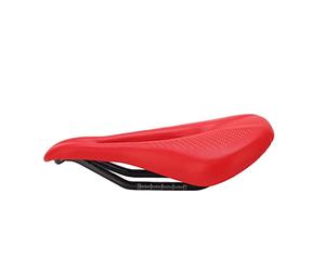 Bnineteenteam Siège de Vélo, Selle de Vélo de Route Creuse en Cuir de Fibre de Carbone 3K, Coussin en Mousse Souple Confortable avec Doubles Ressorts pour Le Cyclisme de Montagne et de Route (Rouge)