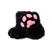 BNLIDES Bottes en fourrure pour cosplay, chat, loup, chien, renard, pattes de griffe, accessoires de costume pour adulte (noir et rose)