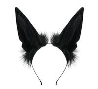 BNLIDES Coiffe faite à la main avec oreilles de loup en fourrure pour homme et femme - Accessoires mignons pour Halloween (noir)