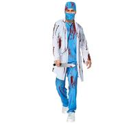 BNLIK Déguisement Médecin Zombie Hommes: 7 Pièces Ensemble Costume Docteur Hommes Déguisement Chirurgien Adulte Costume Docteur Halloween Chirurgien Ensemble
