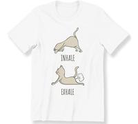 BNMKHCXSDRT Inhale Exhale Funny Yoga Cat Men's Ladies Funny Yoga T-Shirt Graphic Manches Courtes(3X-Large)