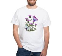 BNMKHCXSDRT Thistles and Butterflies White T Shirt Men's 100% Cotton, Classic Graphic White T-Shirt Hemden(Medium)