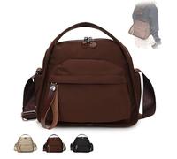 BnMvF Sac à bandoulière en nylon léger pour femmes, sac à bandoulière croissant avec fermeture éclair, sac à main décontracté de couleur unie (Café)
