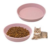 BNOSDM Lot de 2 assiettes plates en silicone pour chat - Gamelles peu profondes pour petits chiens et chats - Assiettes pour nourriture sèche et humide - Rose clair