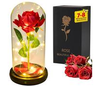 BNOYONERAS Rose Eternelle sous Cloche avec Lumineuse LED, Rose Eternelle Cadeau pour Femmes, Saint Valentin pour Elle, Fête des Mères Saint-Valentin Cadeaux Anniversaire, Fleurs Préservées