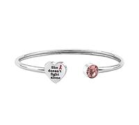 BNQL Bracelet de sensibilisation au cancer du sein avec ruban rose « She Doesn't Fight Alone », L, Acier inoxydable